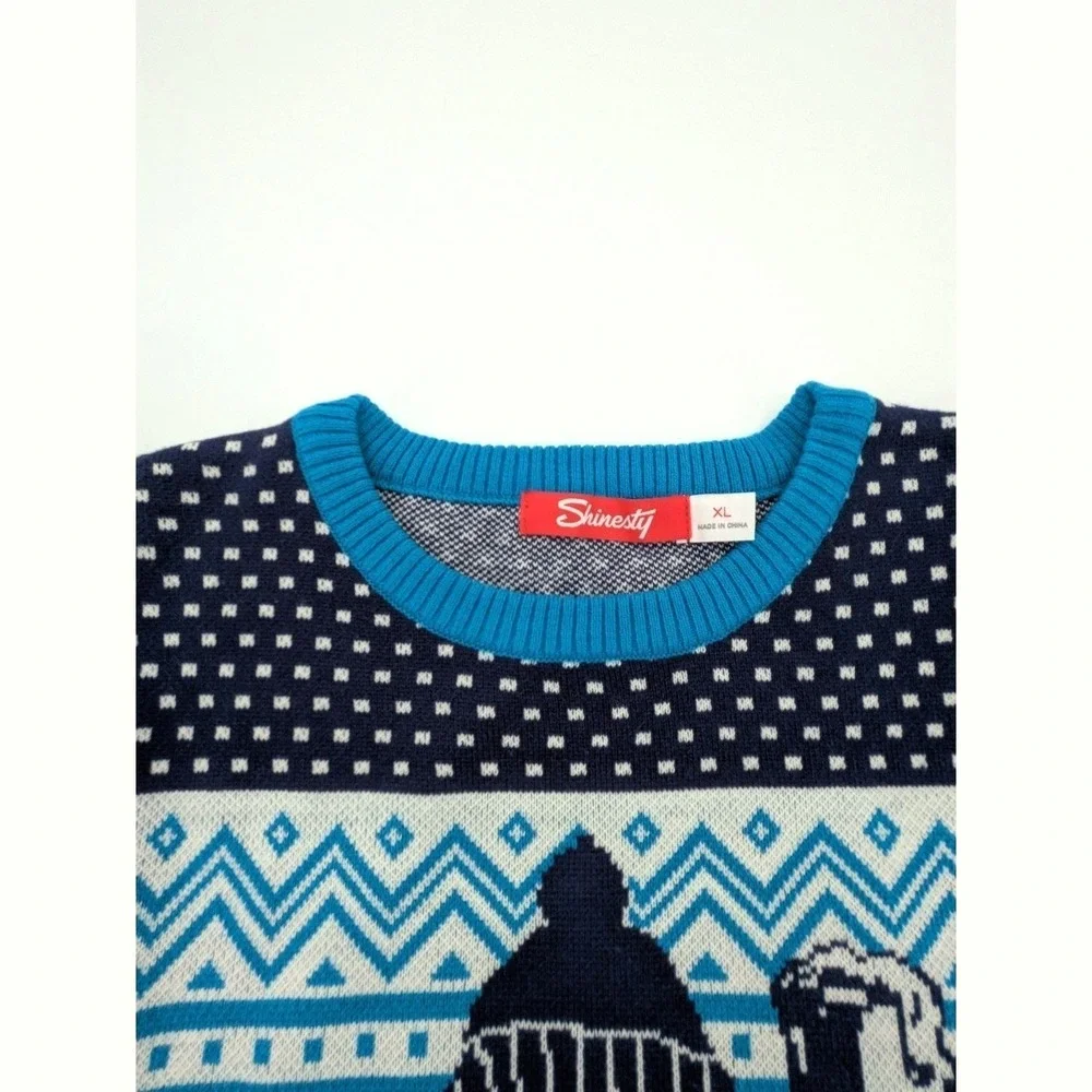 Shinesty Samuel Adams Ugly Christmas Sweater Men's Size XL Blue‎ Fair Isle Beer